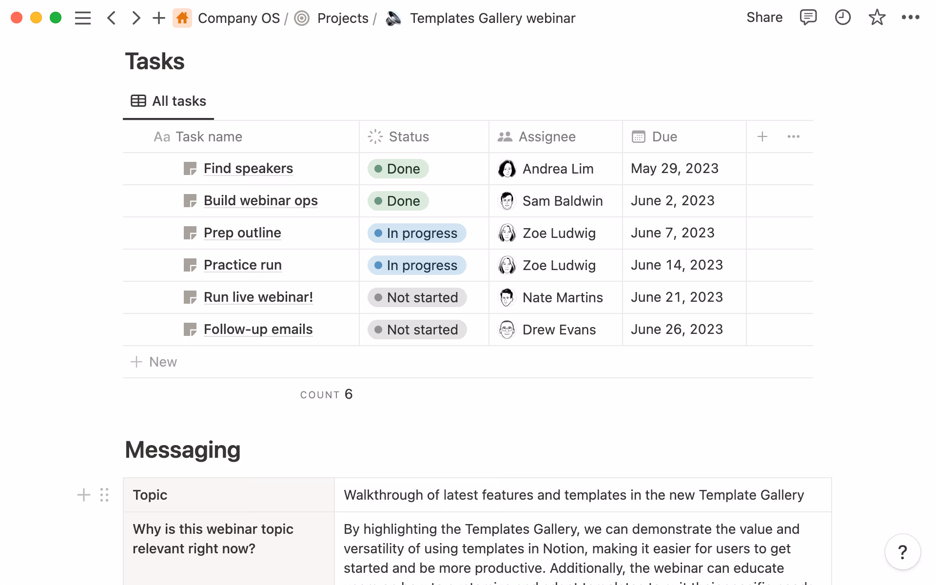 Demand Generation plans campaigns with a template that includes relevant tasks, messaging, strategy, and more.