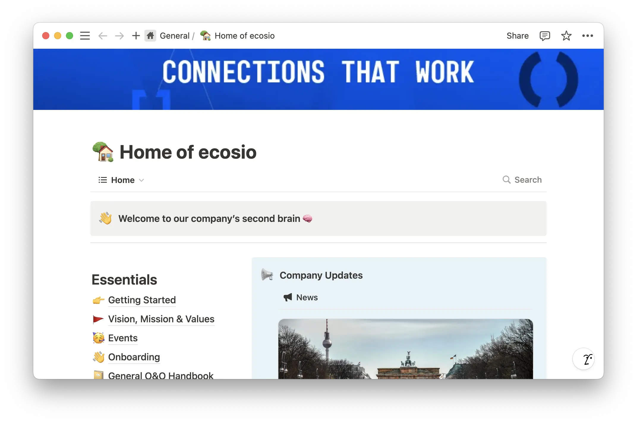 The home page of ecosio serves as the company’s “second brain.”